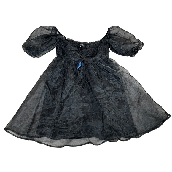 AKIRA Dresses & Skirts - Akira Black Sheer Organza Puff Sleeve Babydoll Mini Dress MD2846 Size S